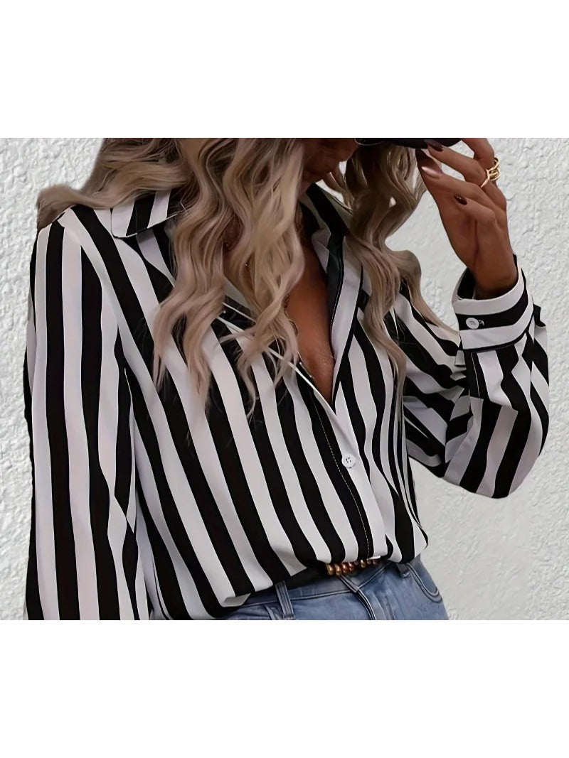 Stilla | Stribet Langærmet Casual Bluse