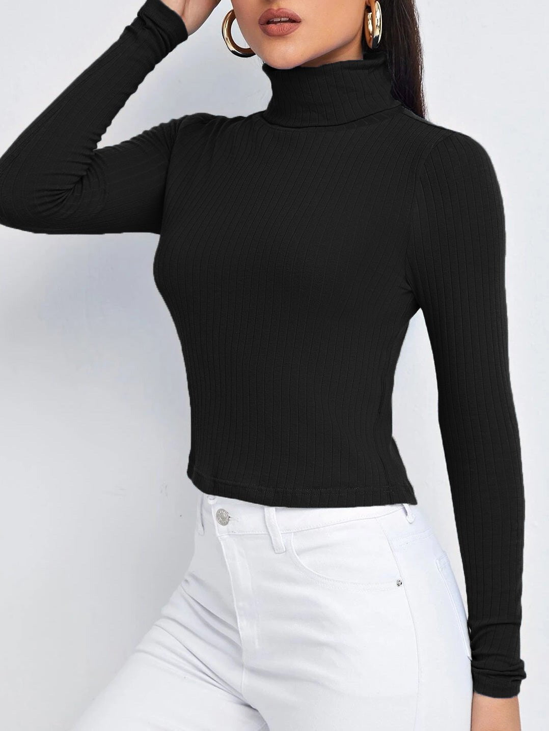 Stilla | Kvinder T-shirts Ensfarvet Turtleneck Langærmet T-shirt Hot på udsalg