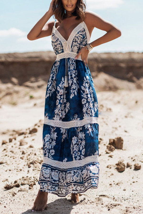 Stilla | Unseen Beauty Blonde Patchwork Floral Maxi Kjole Rabat