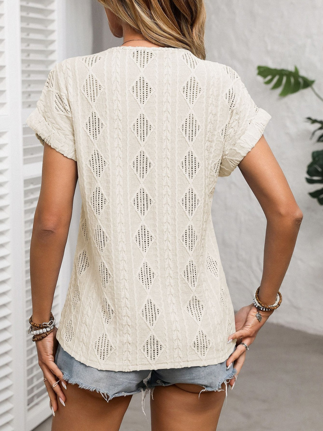 Stilla | Åben V-hals Kortærmet T-Shirt