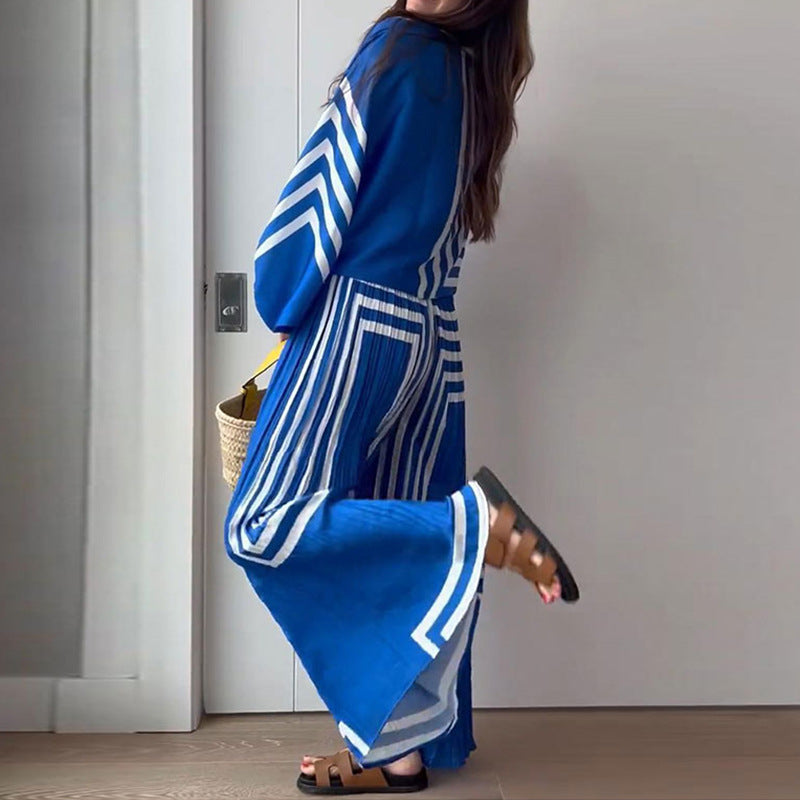 Stilla | Blåt Stribet Sæt med Vidde Bukser og Oversized Skjorte Polyester Frisk og Moderne