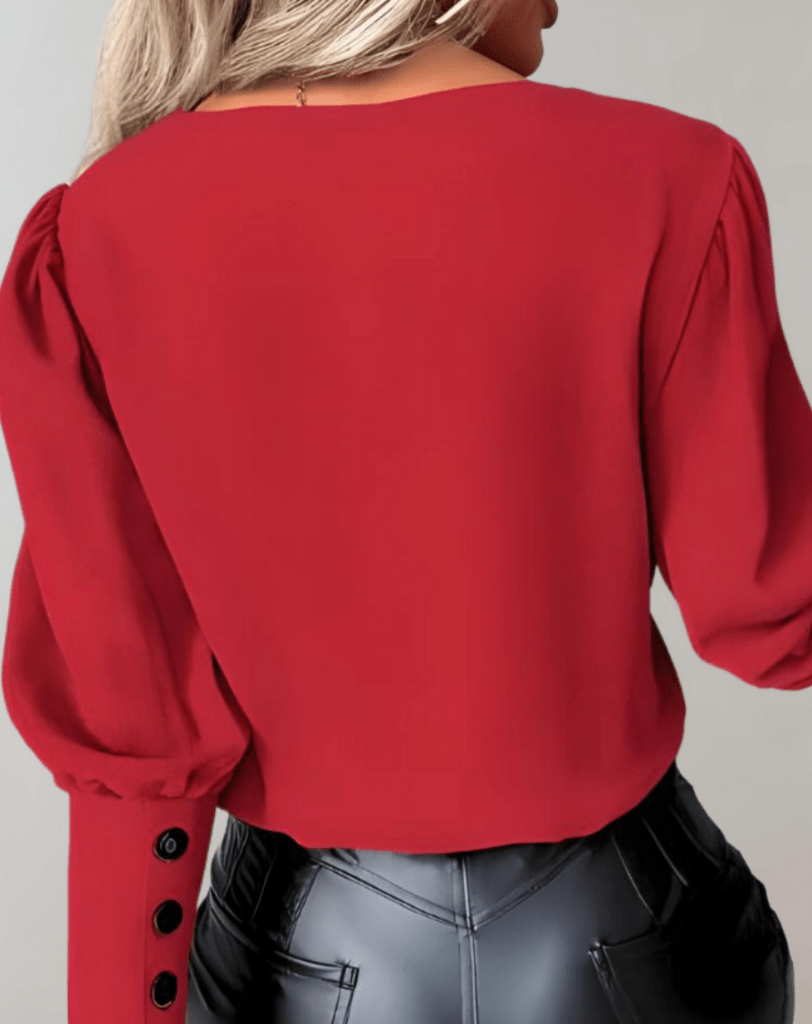 Stilla | Elegant & Fritid Dame V-Udskæring Top Med Lange Ærmer Og Knapper