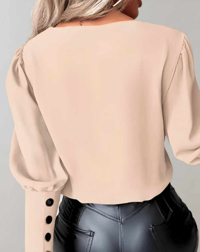 Stilla | Elegant & Fritid Dame V-Udskæring Top Med Lange Ærmer Og Knapper