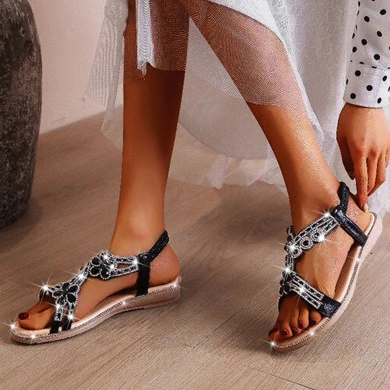 Stilla | Kvinde Sandaler Rhinestone Åben Tå Mode Kvinder Sko Ensfarvet Sommer Åben Tå Strand Sandalias Non Slip Chaussure Femme Online Hot Salg