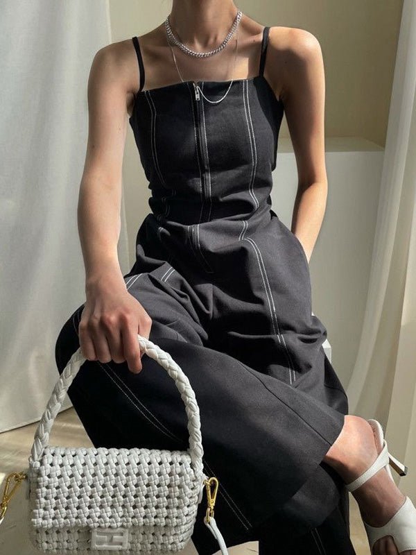 Stilla | Kvinders Jumpsuits Sling Lynlås Lomme Høj Talje Bred Ben Jumpsuit Udsalg