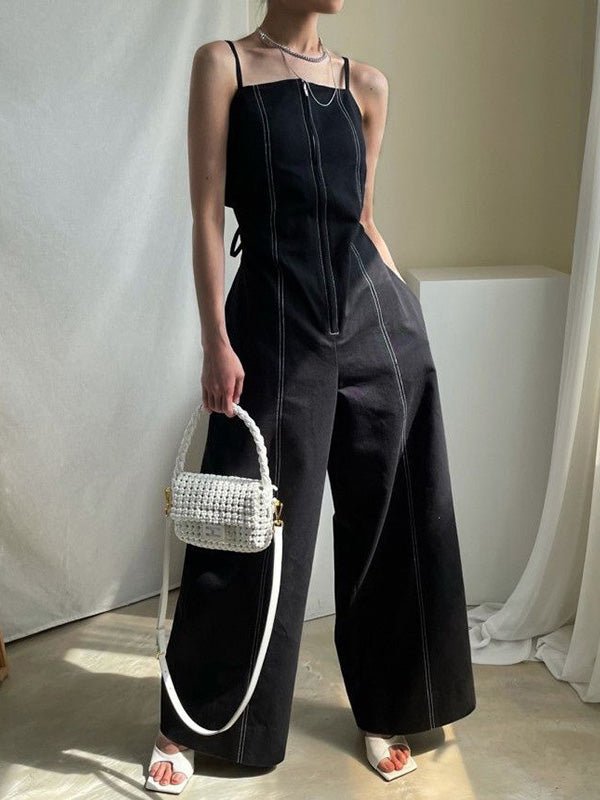 Stilla | Kvinders Jumpsuits Sling Lynlås Lomme Høj Talje Bred Ben Jumpsuit Udsalg
