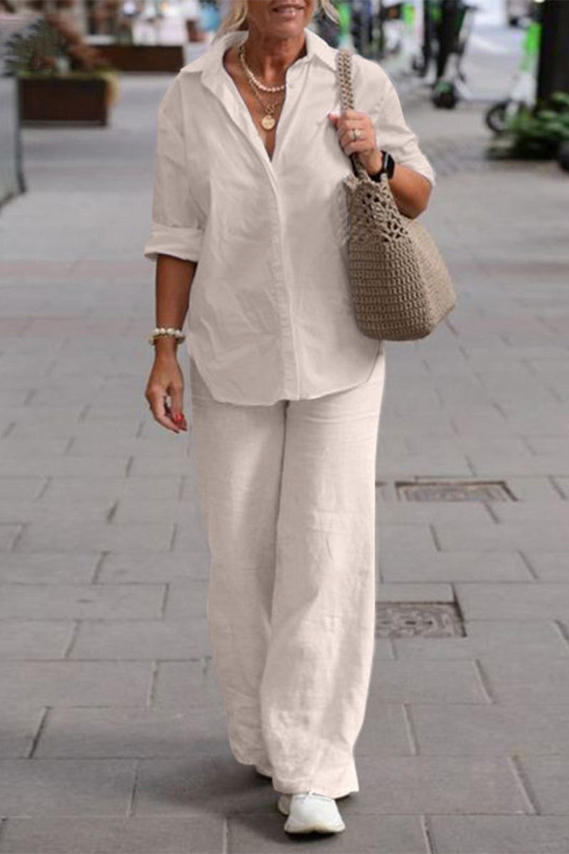 Stilla | Afslappet Street Solid Solid Color Turn Down Collar Langærmet to Deler Udsalg