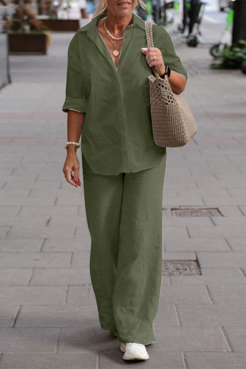 Stilla | Afslappet Street Solid Solid Color Turn Down Collar Langærmet to Deler Udsalg