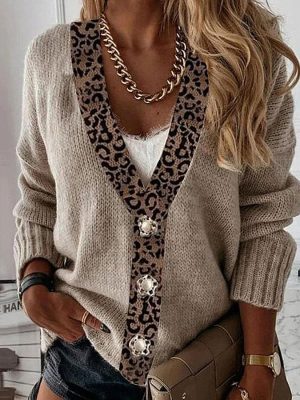 Stilla | Retro Leopard Print Strikketrøje