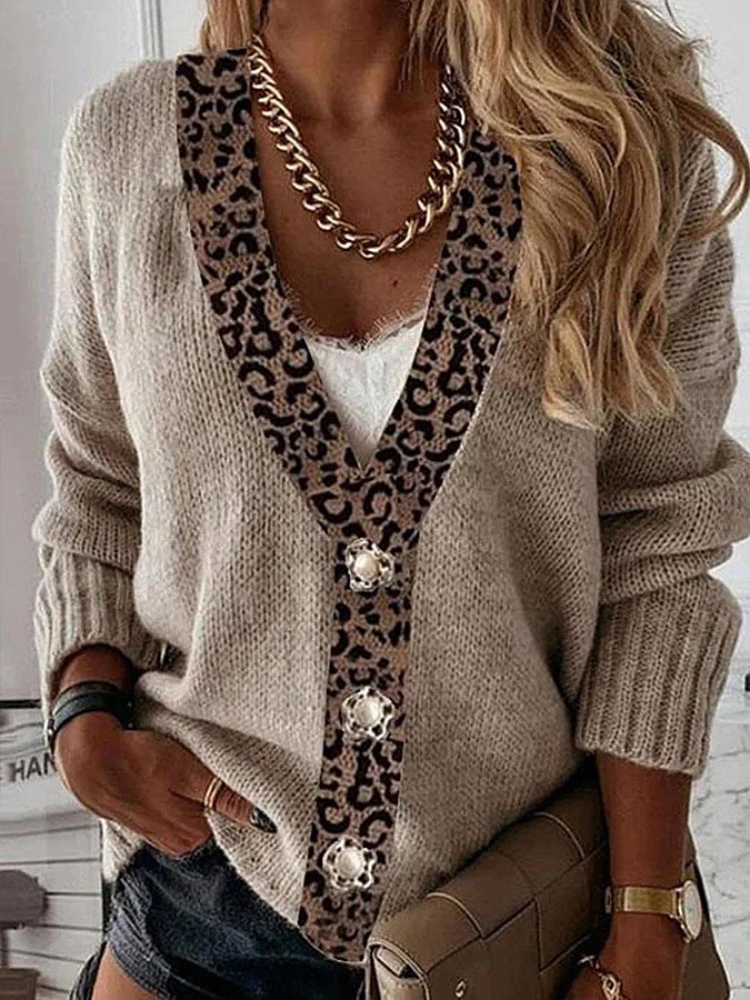 Stilla | Retro Leopard Print Strikketrøje