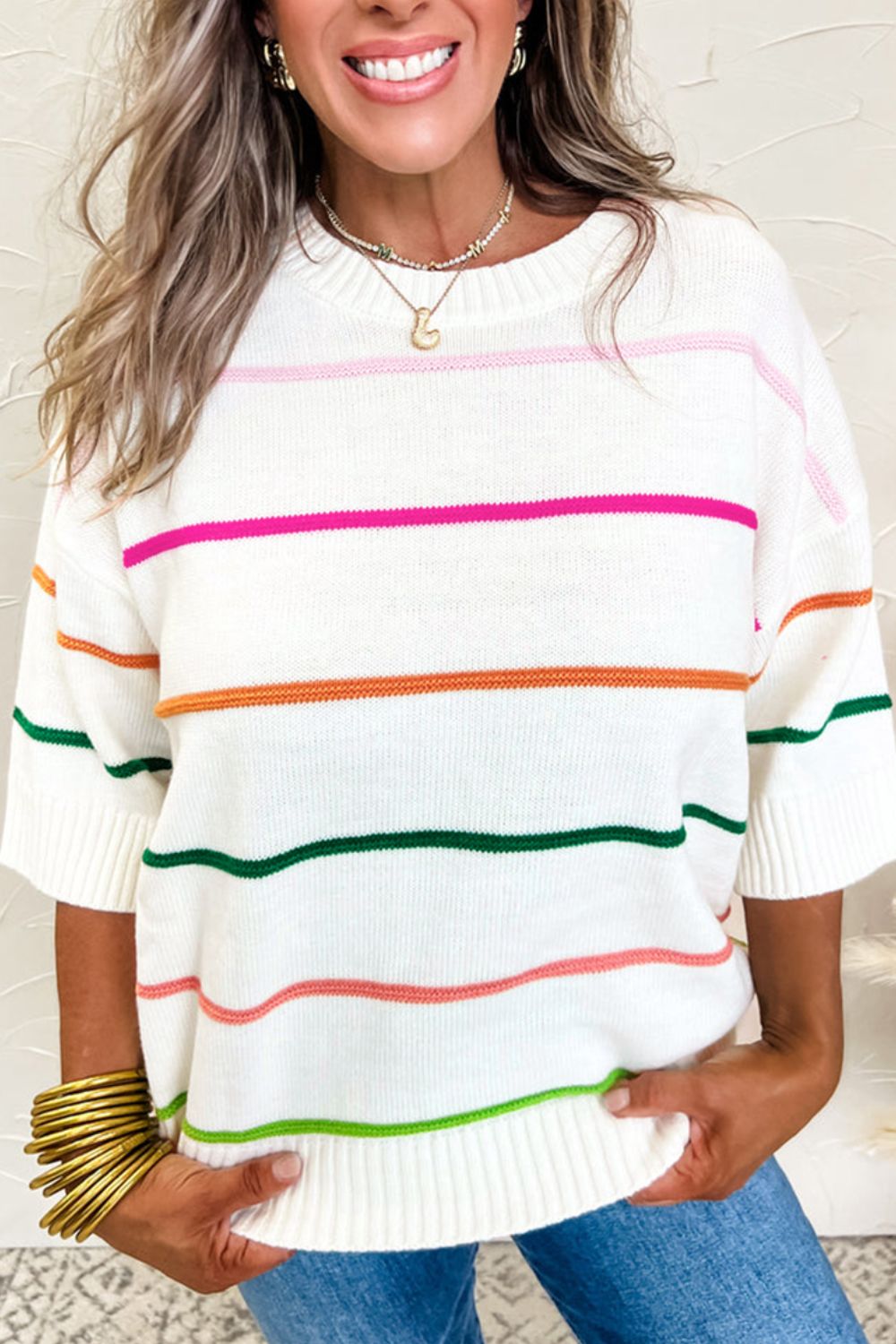Stilla | Stribet Halvarm-Drop-Skulder-Sweatshirt