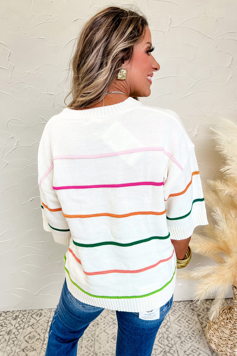 Stilla | Stribet Halvarm-Drop-Skulder-Sweatshirt