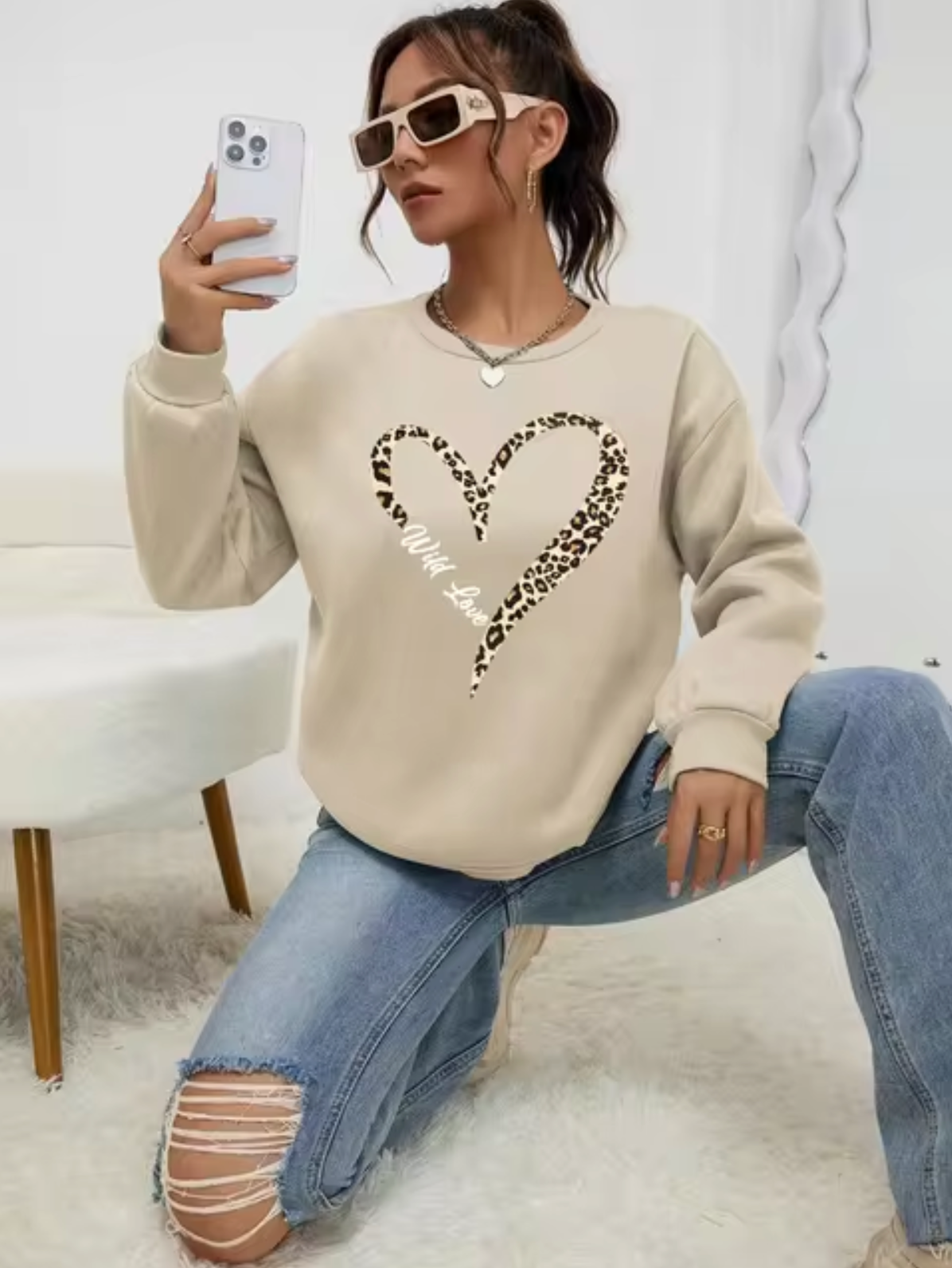 Stilla | Bomulds T-shirt Med Leopard-Hjerteprint