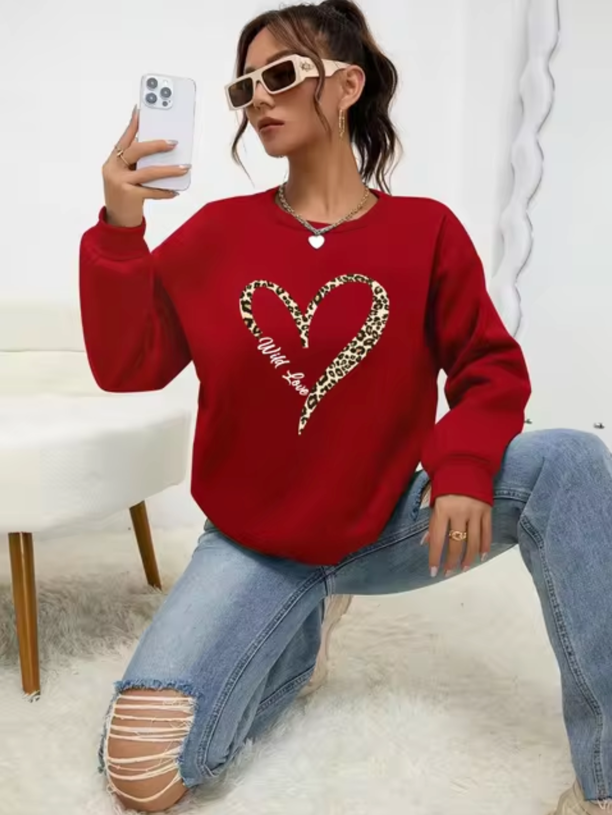 Stilla | Bomulds T-shirt Med Leopard-Hjerteprint