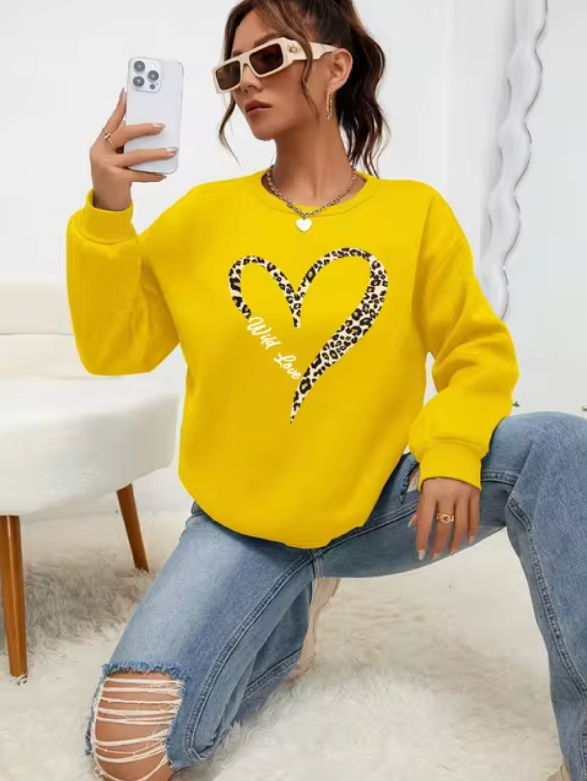 Stilla | Bomulds T-shirt Med Leopard-Hjerteprint
