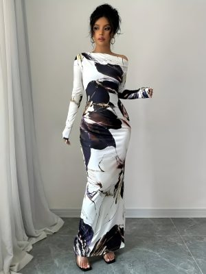 Stilla | Elegante Off-shoulder Bodycon Kjole Med Blomster Mønster