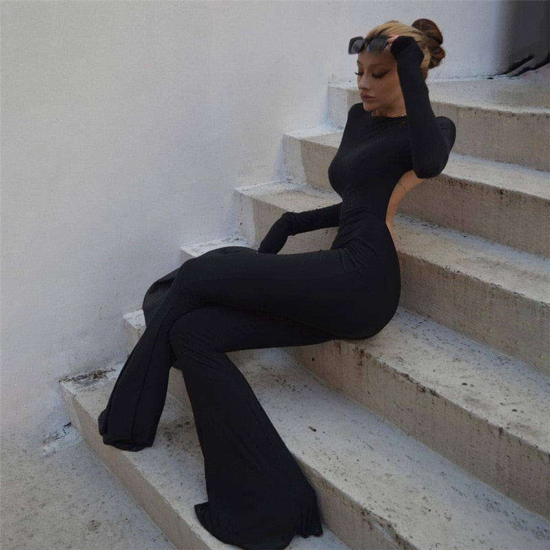 Stilla | Sorte rygfri store flared overalls