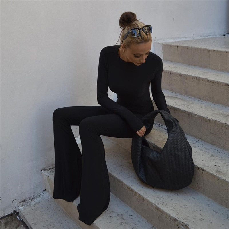 Stilla | Sorte rygfri store flared overalls
