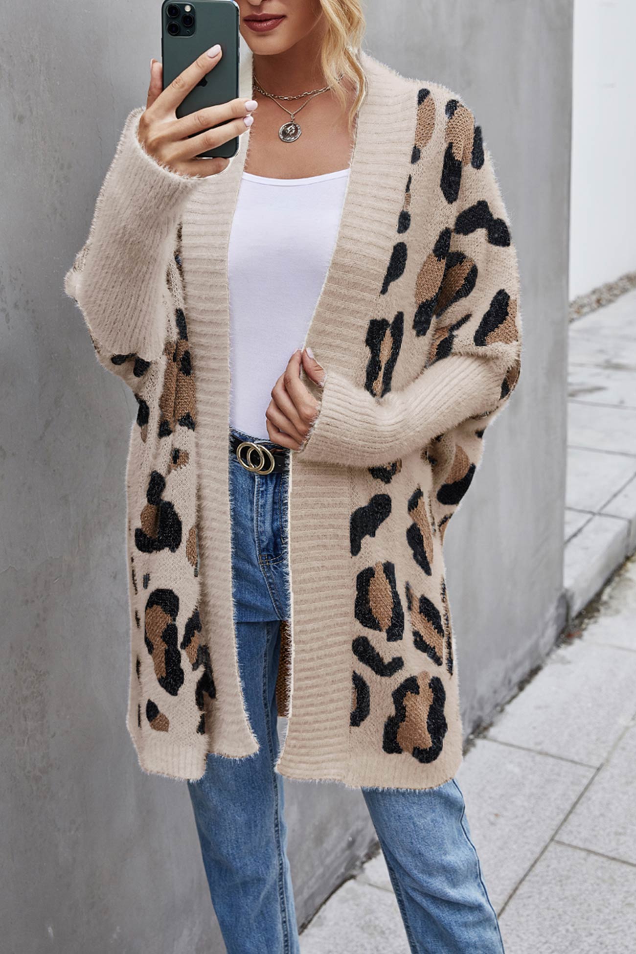 Stilla | Åben Strikjakke Med Leopardmønster