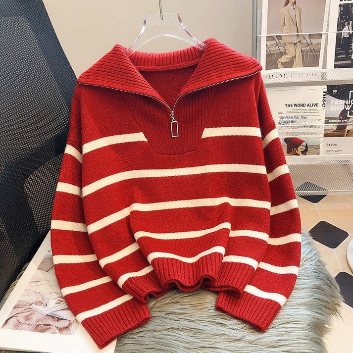 Stilla | Løs sweatshirt med stribet lynlås