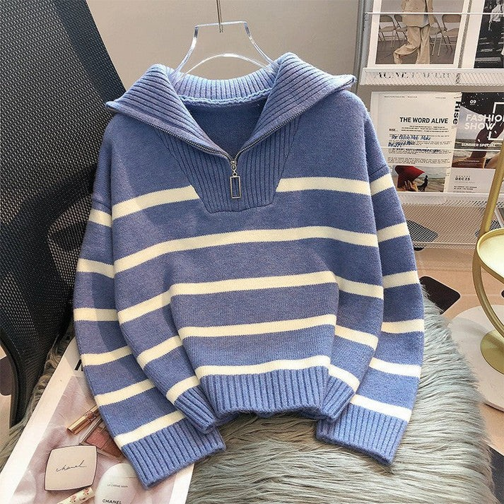 Stilla | Løs sweatshirt med stribet lynlås