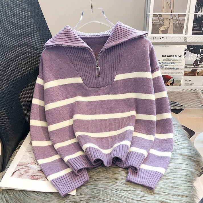 Stilla | Løs sweatshirt med stribet lynlås