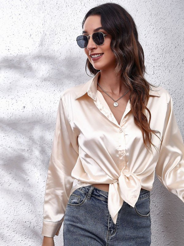 Stilla | Seding Shirt Dame Satin Silke lignende langærmet skjorte