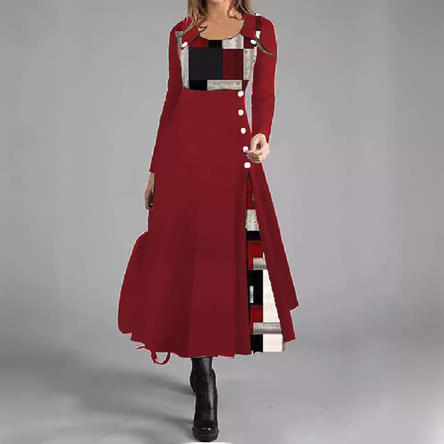 stilla-chic-farveblokeret-knap-rund-hals-flare-kjole_2.jpg Stilla | Chic Farveblokeret Knap Rund Hals Flare Kjole