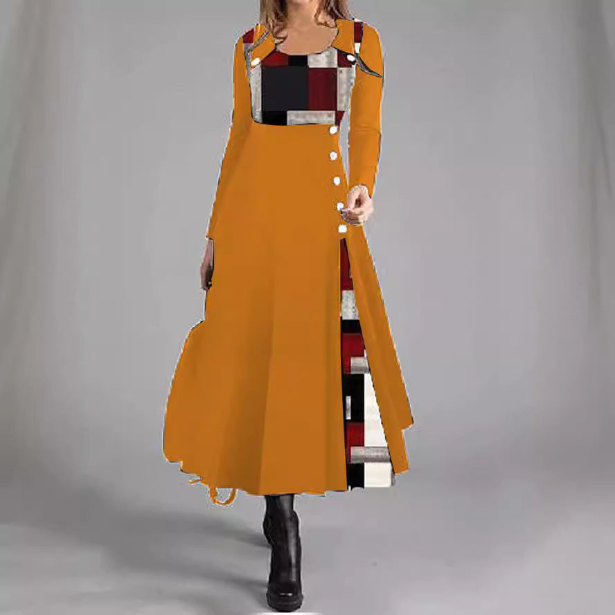 stilla-chic-farveblokeret-knap-rund-hals-flare-kjole_3.jpg Stilla | Chic Farveblokeret Knap Rund Hals Flare Kjole