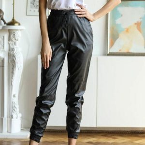 Stilla | Joggingbukser Læderlook Afslappet Pasform Elastisk Talje Med Snøre Rabat