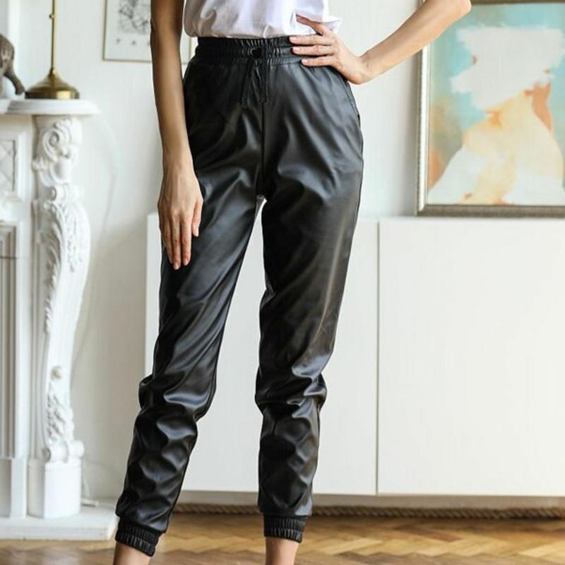 Stilla | Joggingbukser Læderlook Afslappet Pasform Elastisk Talje Med Snøre Rabat