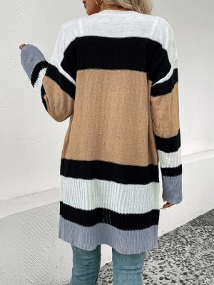 Stilla | Perfee Farveblok Åben Forkant Drop Skulder Cardigan