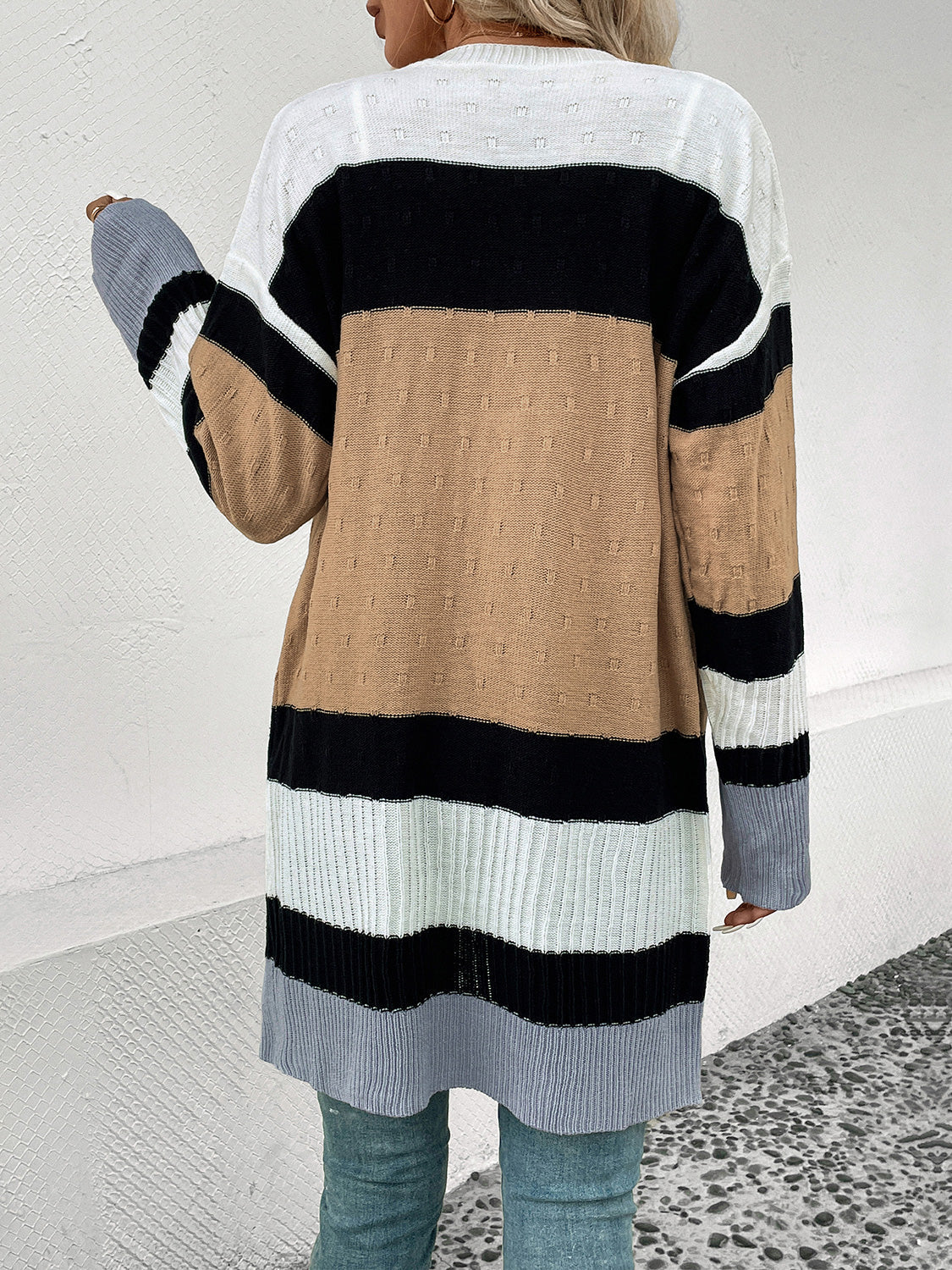 Stilla | Perfee Farveblok Åben Forkant Drop Skulder Cardigan