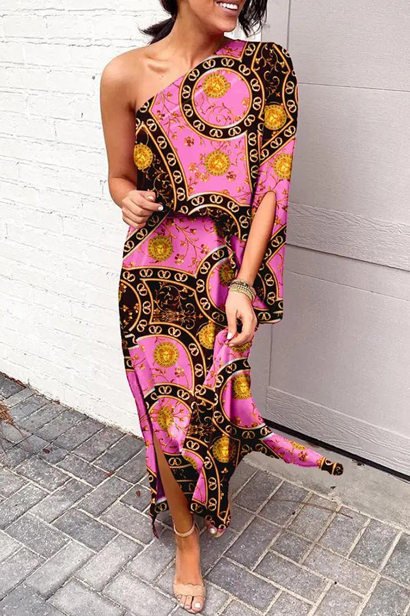 Stilla | Rosie Trykt En Skulder Split Bund Maxi Kjole
