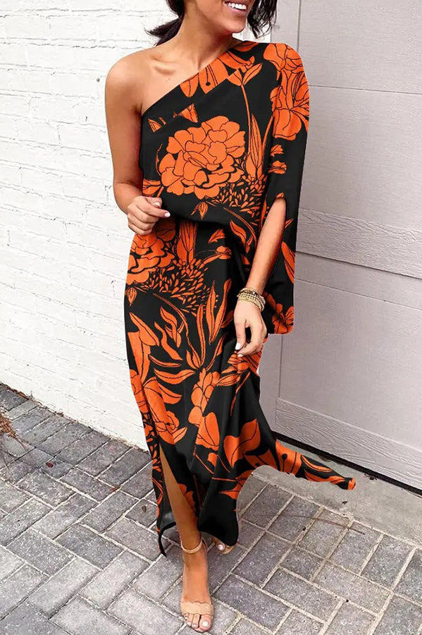 Stilla | Rosie Trykt En Skulder Split Bund Maxi Kjole