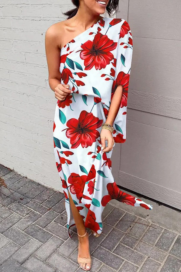 Stilla | Rosie Trykt En Skulder Split Bund Maxi Kjole