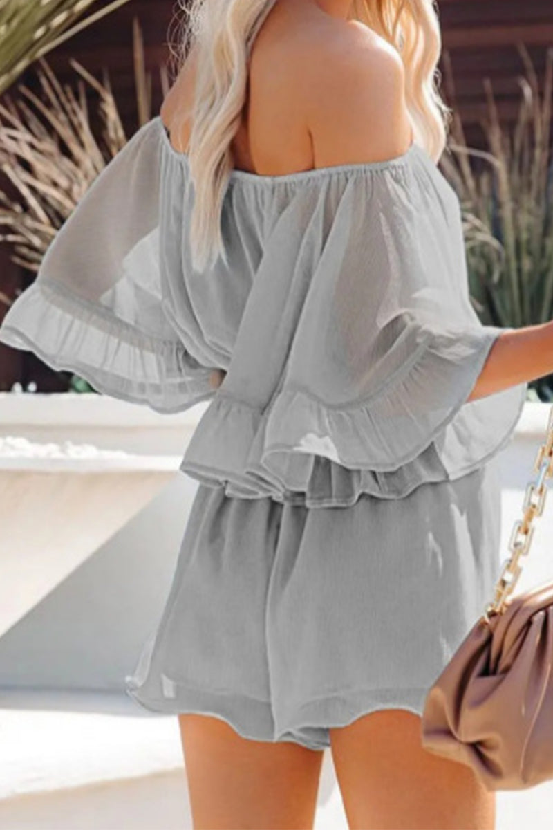 Stilla | Afslappet Daglig Solid Patchwork Flounce Af Skulderen Løs Jumpsuit