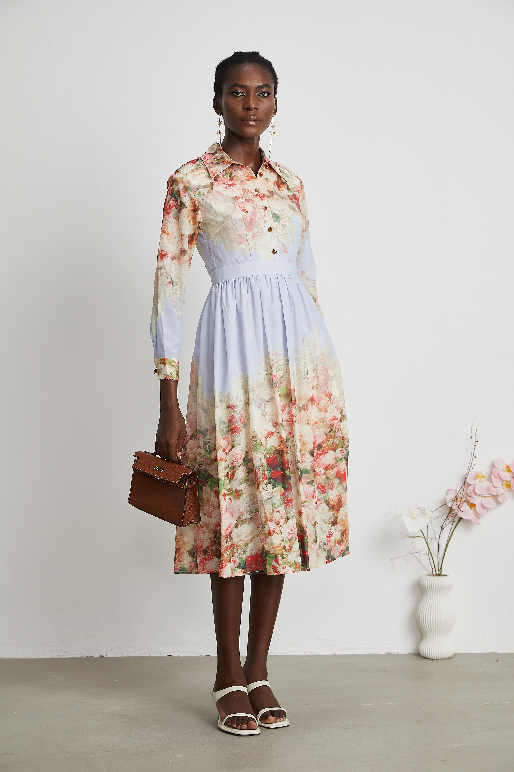 Stilla | Blomster Print Plisseret Midi Kjole