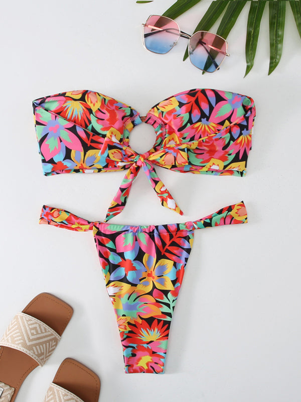 Stilla | Blomster Ternet Print Bandeau Bikini Mode