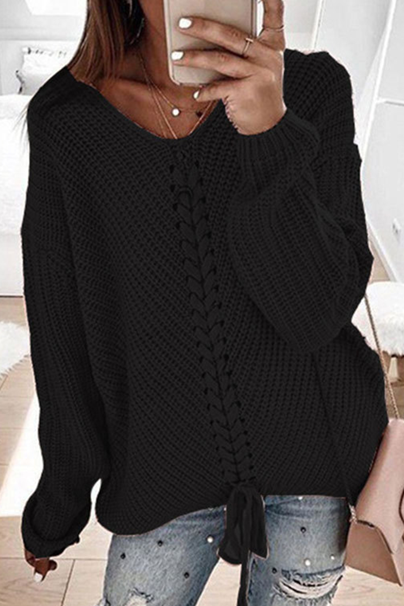 Stilla | Ensfarvet Casual Sweatshirt Med V-hals og Krydsede Stropper Rabat