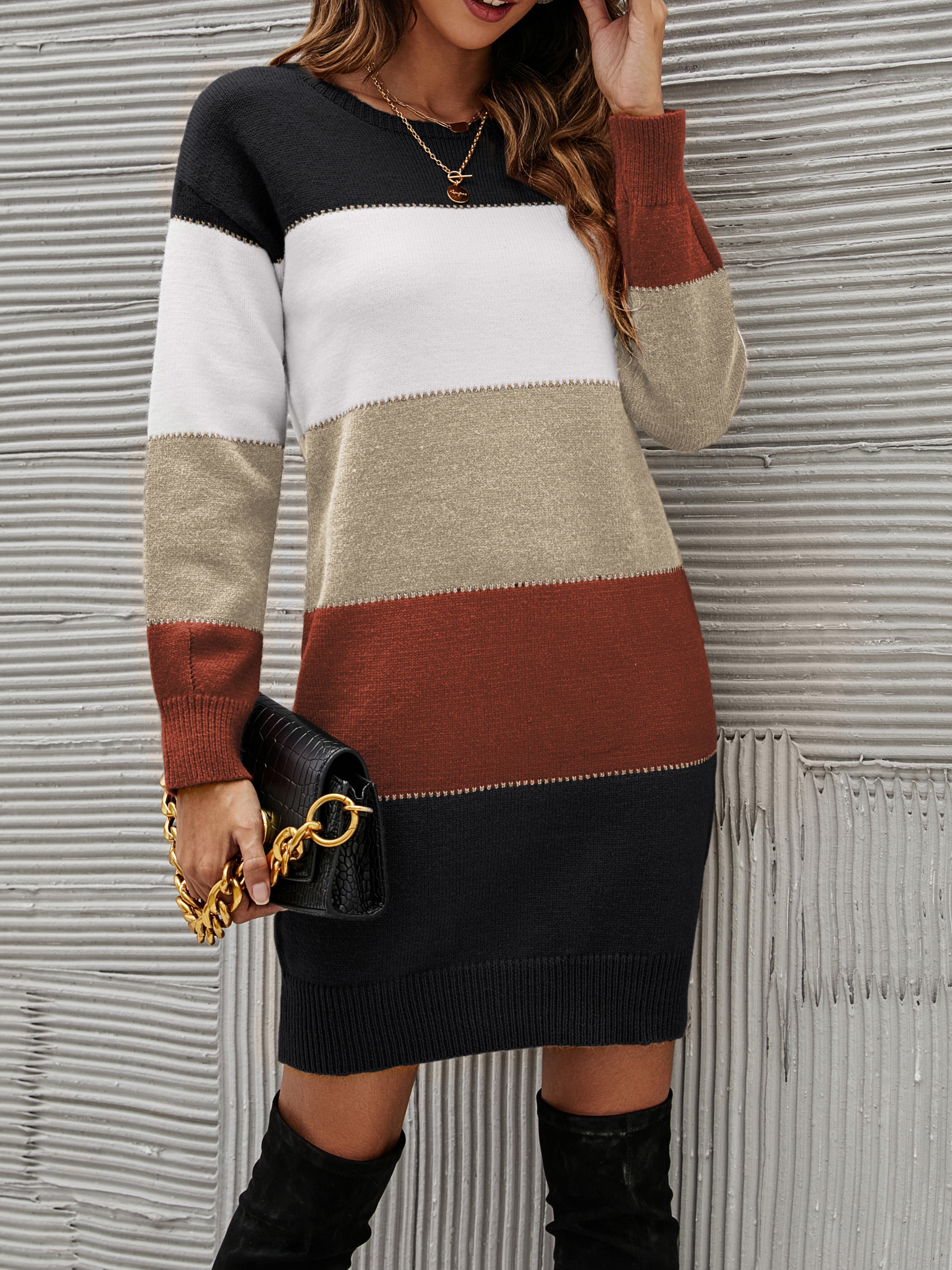 Stilla | Farveblok Mini Pullover Trøje Kjole