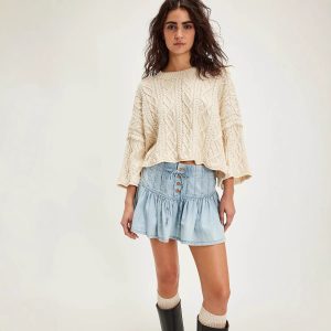Stilla | Høj Taljeret A-Linje Fritids Vintage Jeans Fald Nederdel Levere