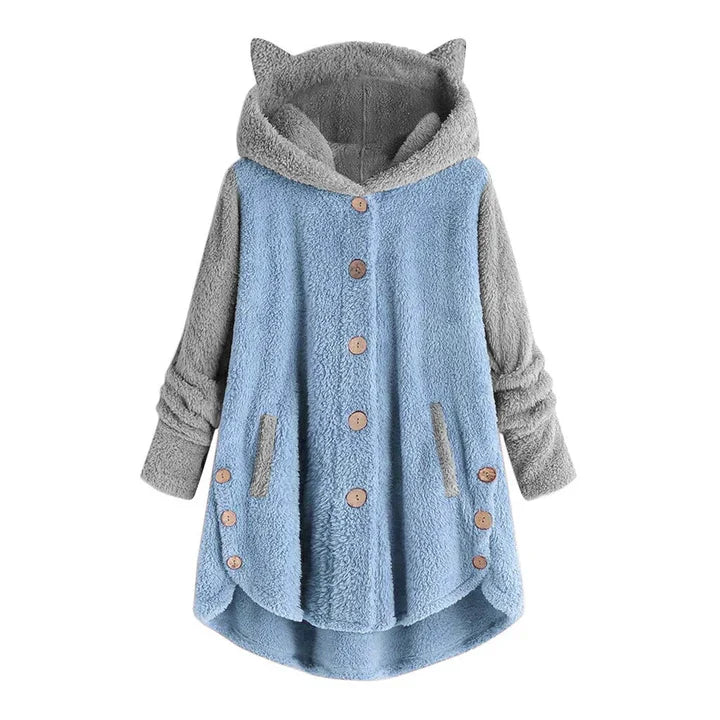 Stilla | Dame Fleece Sweatshirt med Katteører og Kontrastærmer Online Hot Salg