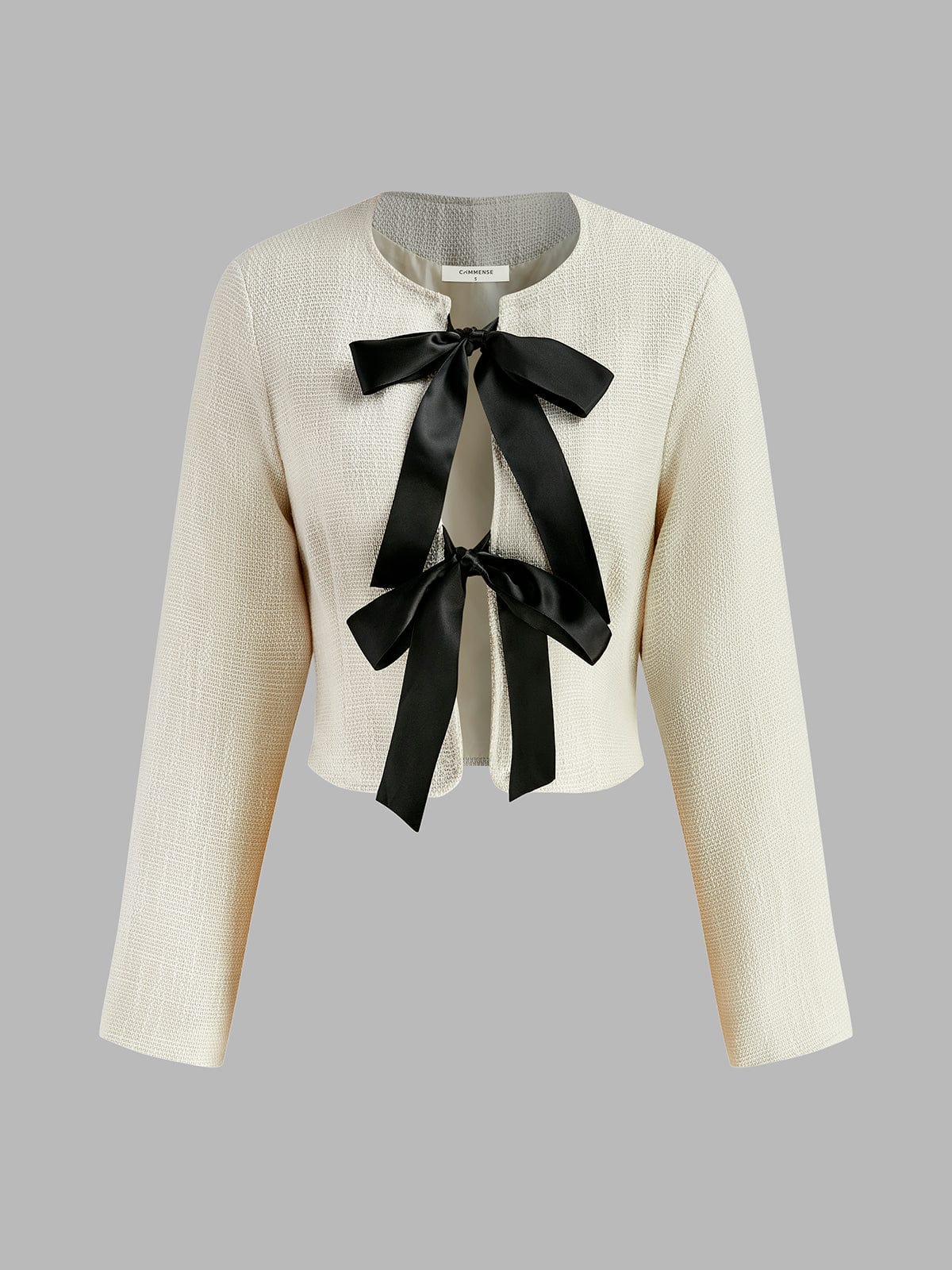 Stilla | Elegant Hvid Tweed Blazer med Sorte Satinsløjfer