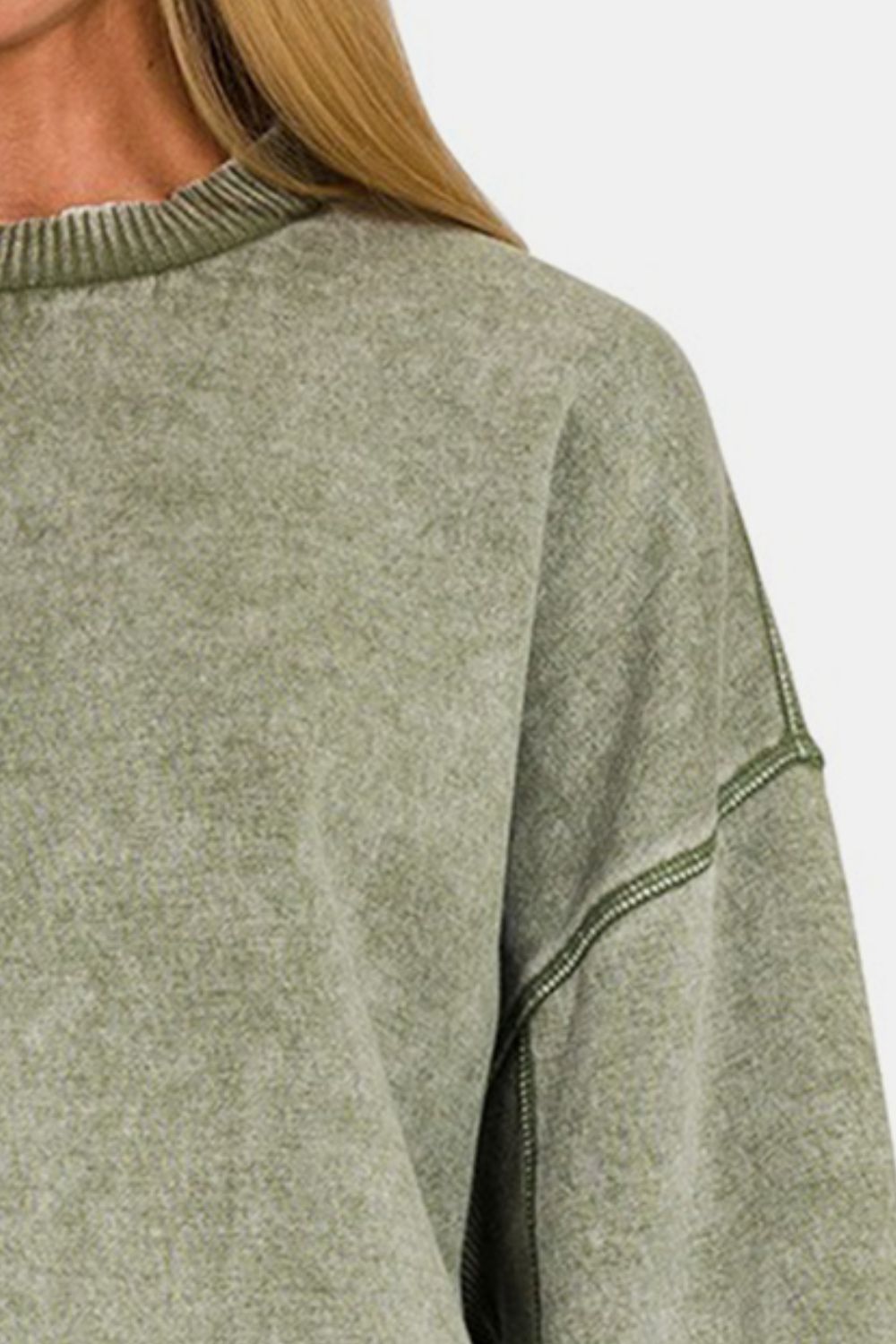 Stilla | Rund Hals Faldet Skulder Lantern Ærme Sweatshirt