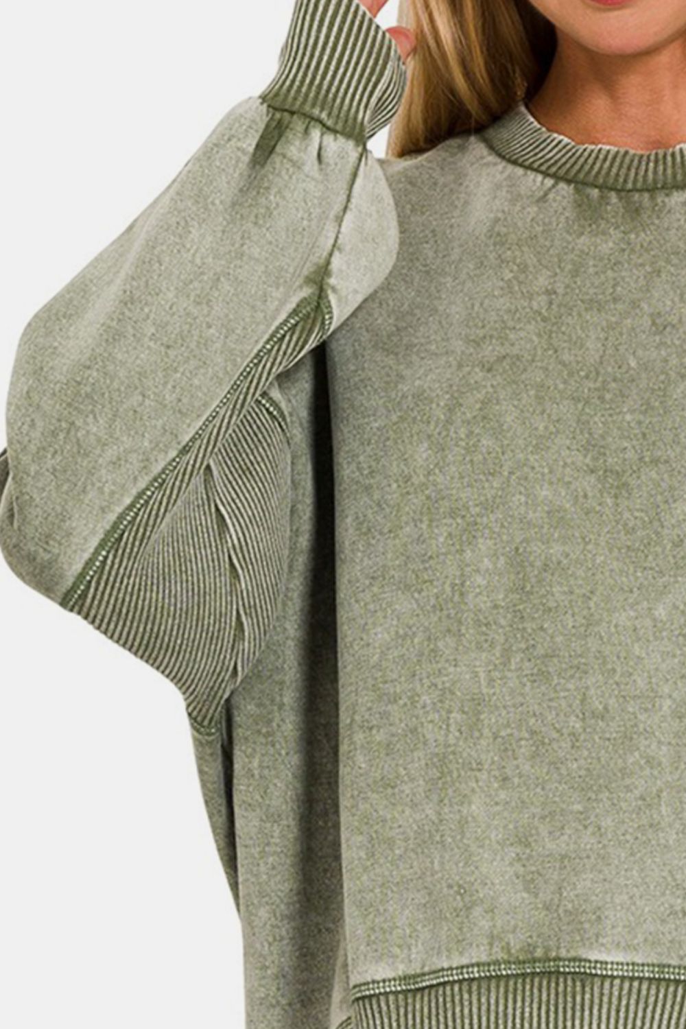 Stilla | Rund Hals Faldet Skulder Lantern Ærme Sweatshirt