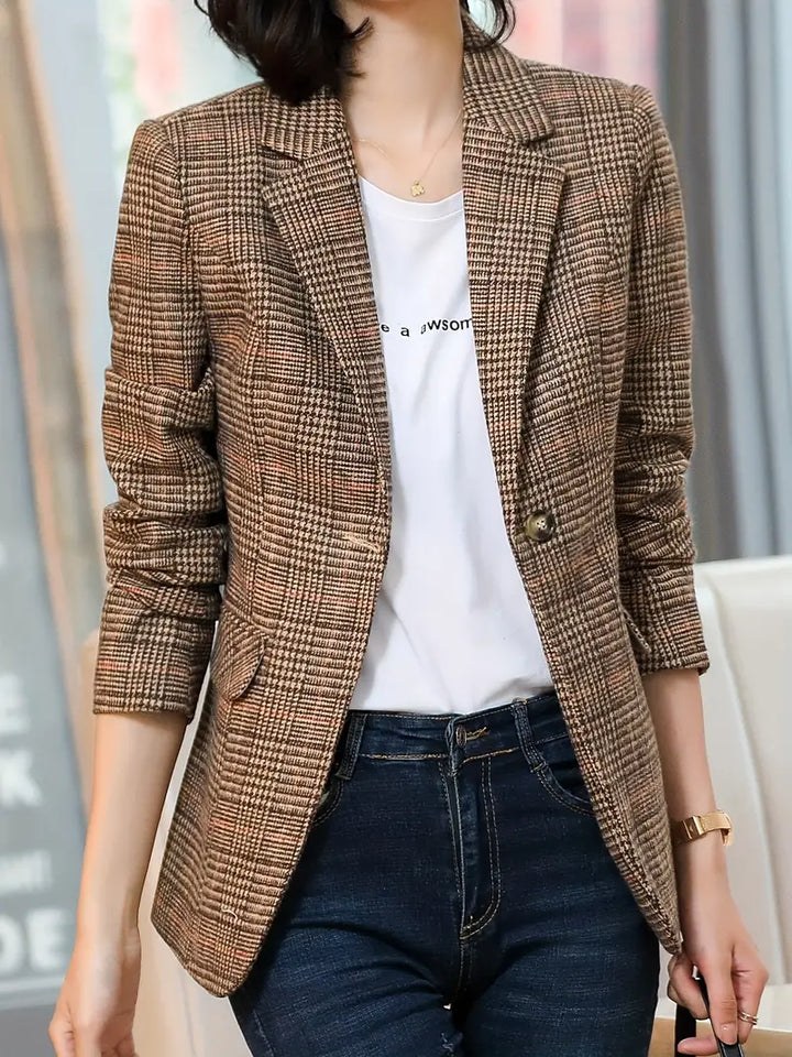 Stilla | Rutet Blazer Med Revers Og En Knap