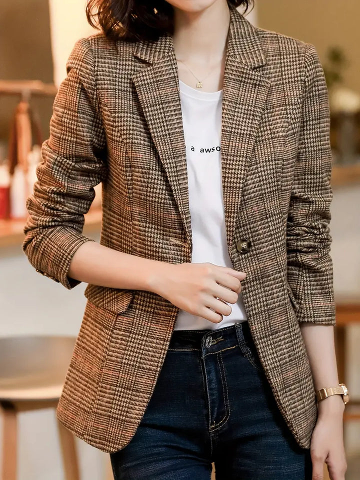 Stilla | Rutet Blazer Med Revers Og En Knap