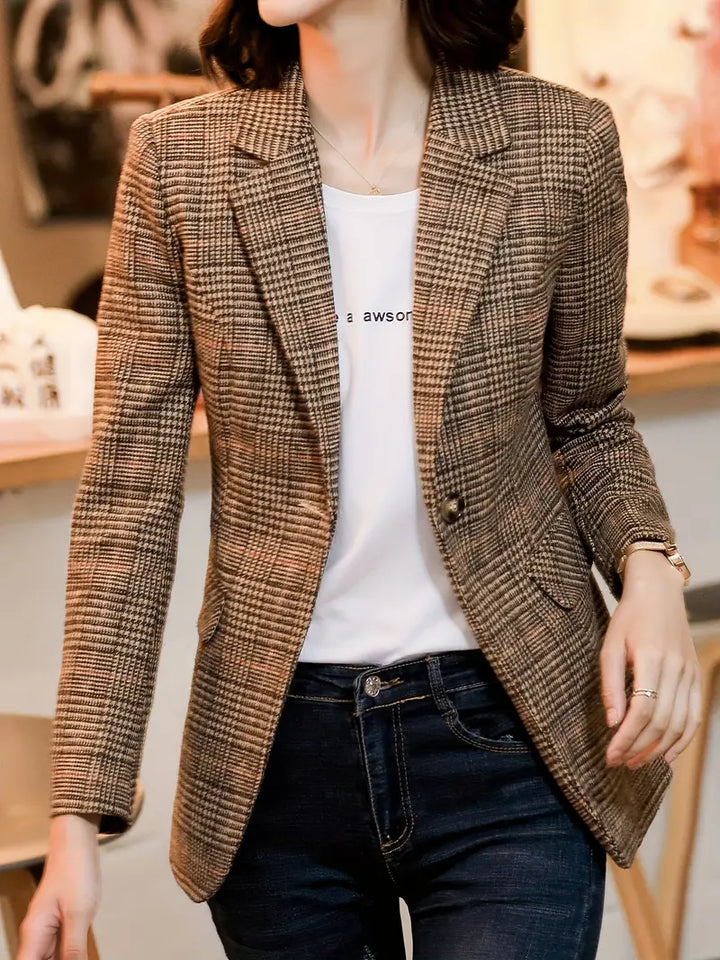 Stilla | Rutet Blazer Med Revers Og En Knap