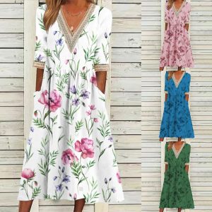 Stilla | Elegant Print V-hals Blonde Tre-vendt kvart Ærme Kjole